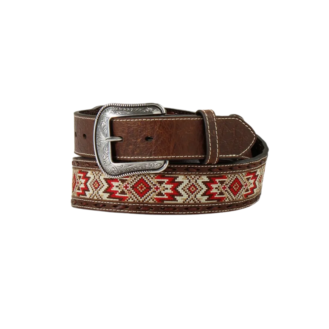 M&F Men's 3D Western Embroidered Inlay Buck Laced Textured Belt