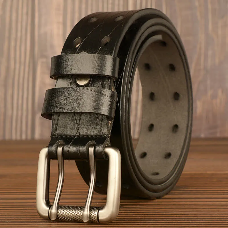 Men's Classic Double Row Hole Leather Belt