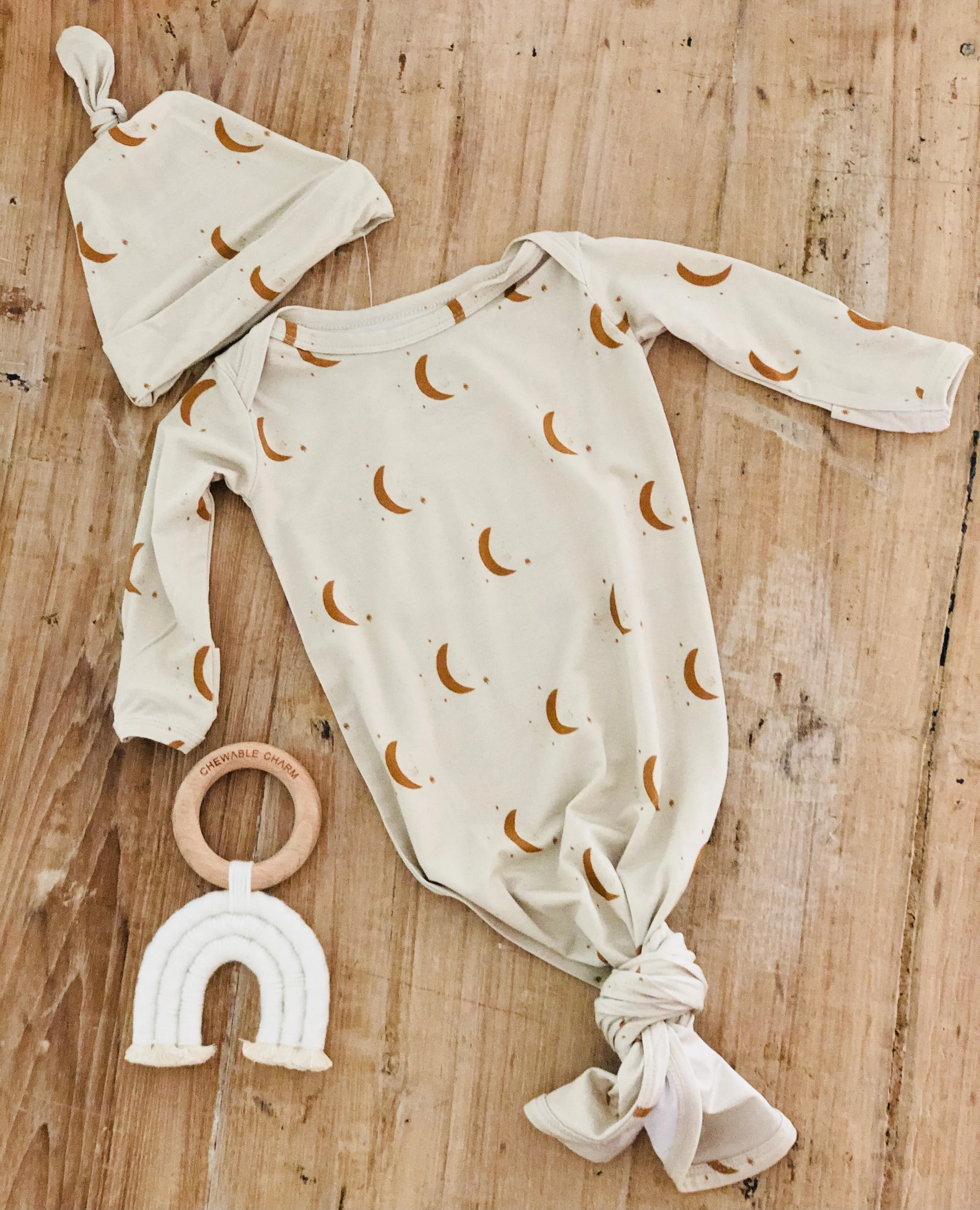 Moon Print   Beanie Hat - Knotted Infant Gown