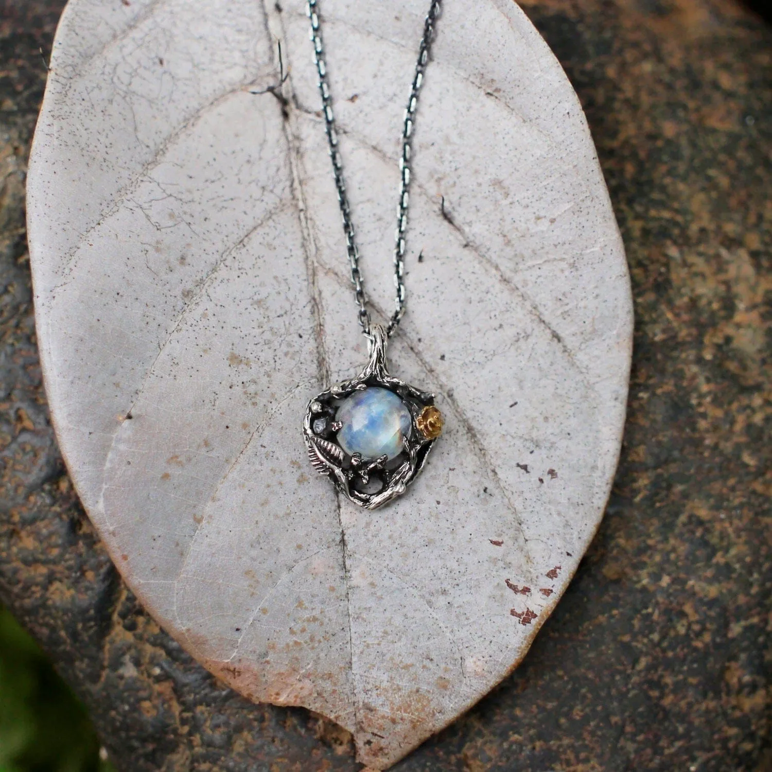 Mystery Fairy Leaf Moonstone Necklace