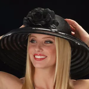 NA1042 Black Straw with Flowers and Sequins trim Dress hat