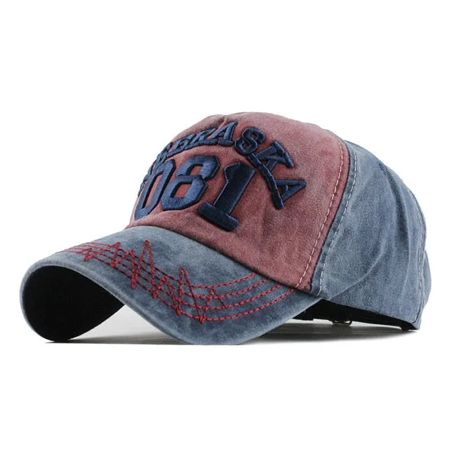 Nebraska 081 Embroidered Letter Washed Baseball Cap