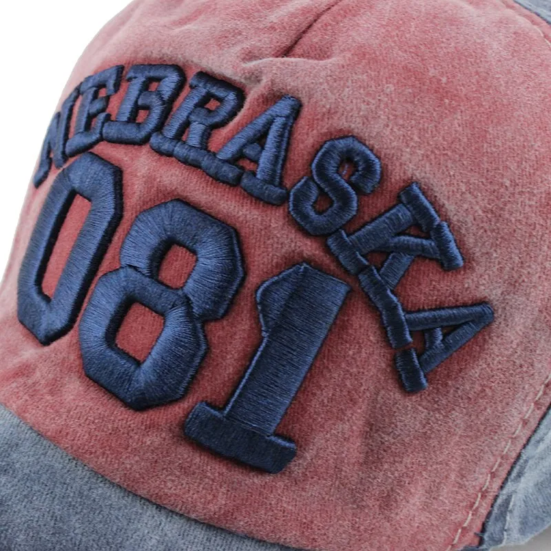 Nebraska 081 Embroidered Letter Washed Baseball Cap