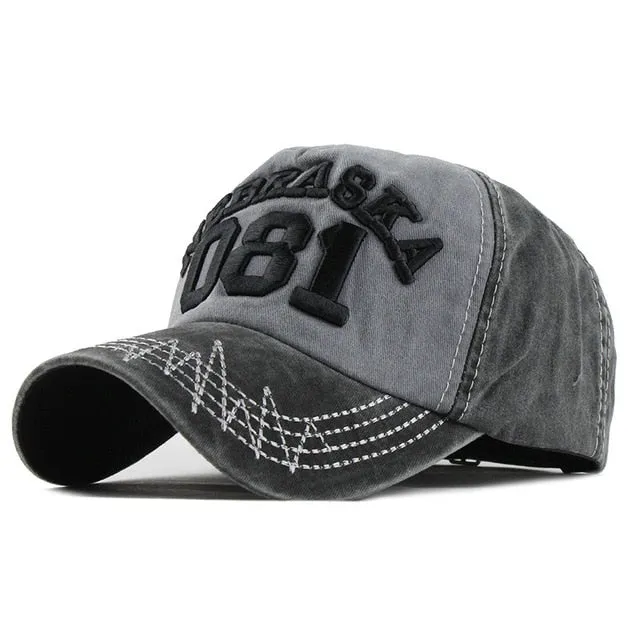 Nebraska 081 Embroidered Letter Washed Baseball Cap