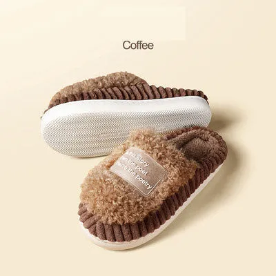 New cotton slippers for women in winter, cute indoor thick-soled warm confinement shoes for couples, non-slip plush heel home shoes