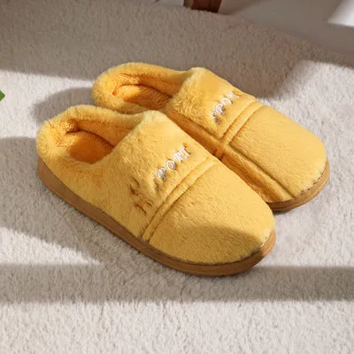 New cotton slippers for women in winter, cute indoor thick-soled warm confinement shoes for couples, non-slip plush heel home shoes