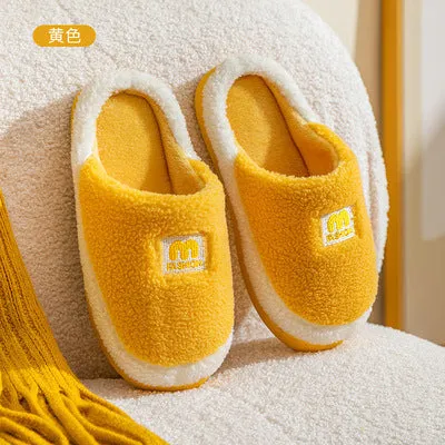 New cotton slippers for women in winter, cute indoor thick-soled warm confinement shoes for couples, non-slip plush heel home shoes