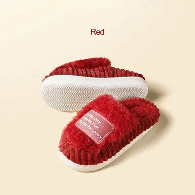 New cotton slippers for women in winter, cute indoor thick-soled warm confinement shoes for couples, non-slip plush heel home shoes