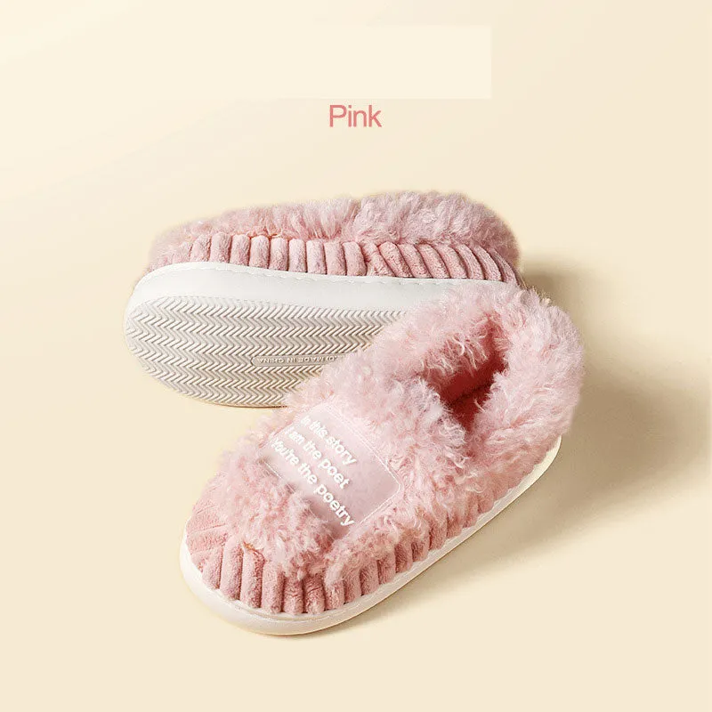 New cotton slippers for women in winter, cute indoor thick-soled warm confinement shoes for couples, non-slip plush heel home shoes