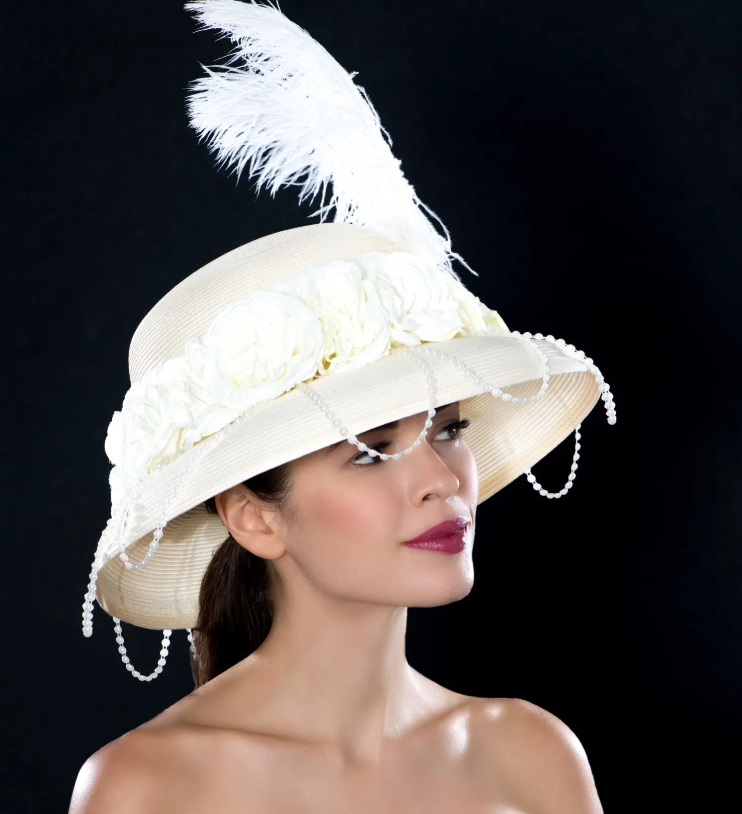 NSS6401-Elegant Ostrich Feather Ladies Dress Hat