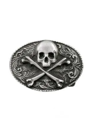 Ornate Oval Skull & Crossbones Belt Buckle