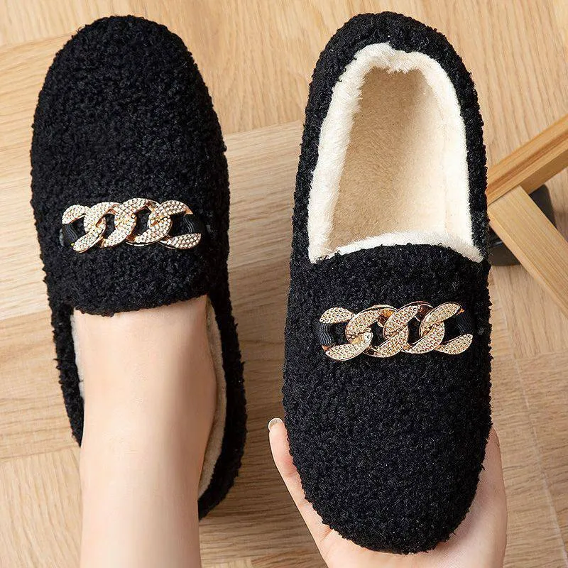 Owlkay Women's Cozy Slip-On Thick-Soled Furry Shoes