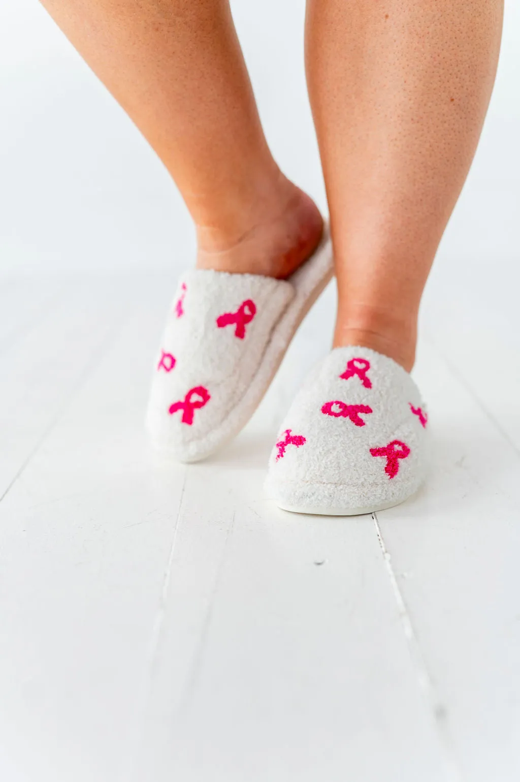 Pink Ribbon Embroidered Slippers