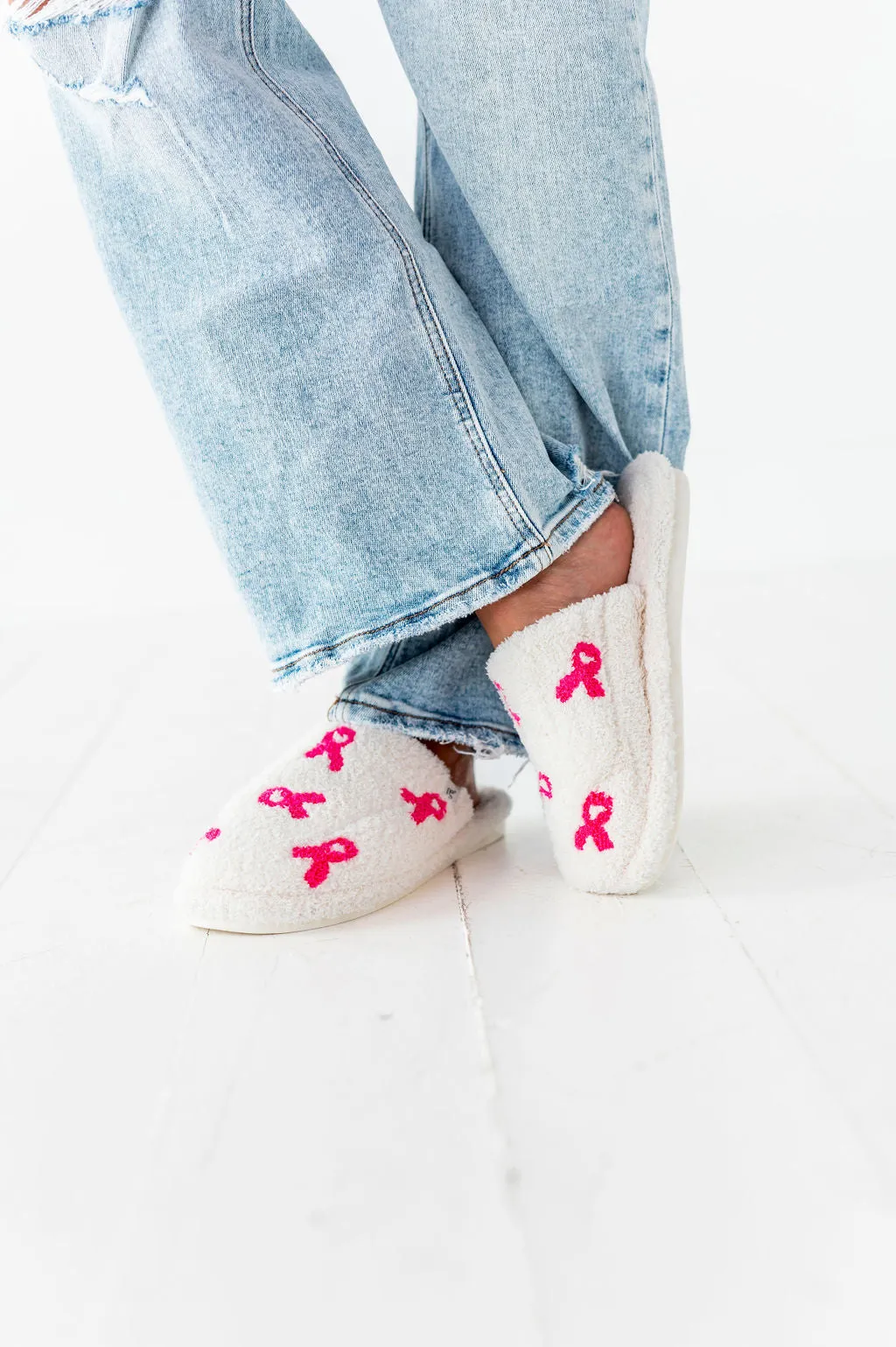 Pink Ribbon Embroidered Slippers