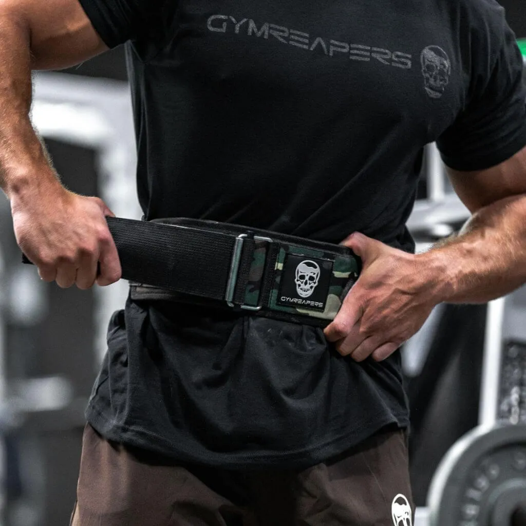 Quick Locking Weightlifting Belt | Premium Back Support - Woodland Camo