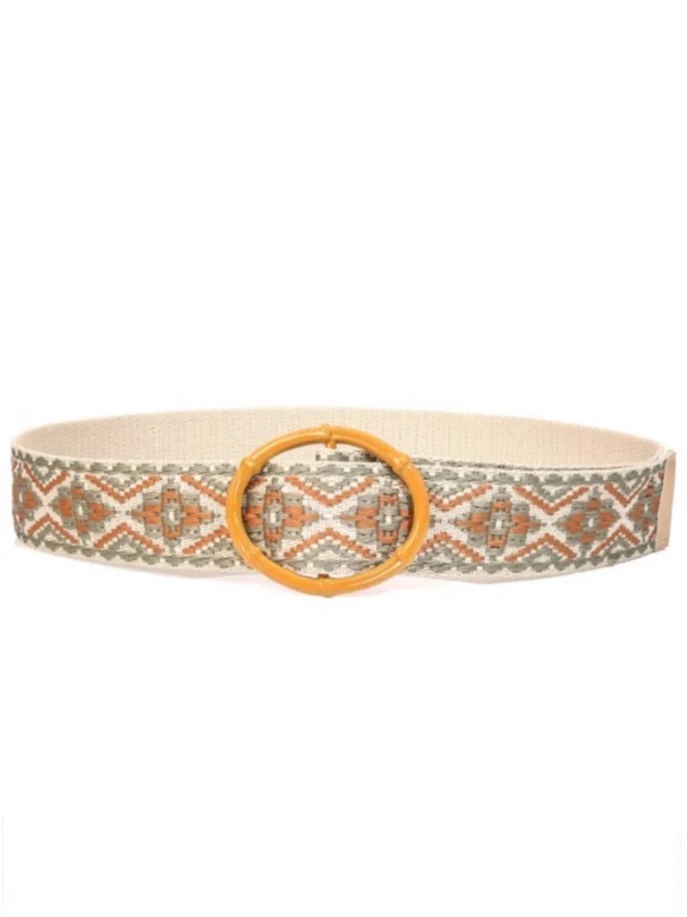 Round Buckle Geometric Belt - Ivory