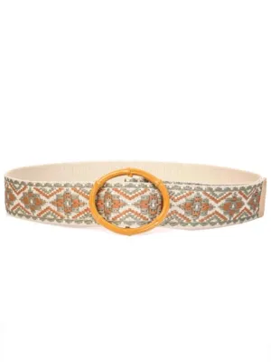 Round Buckle Geometric Belt - Ivory