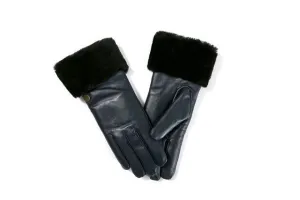 SL111 - LEATHTER UPPER Genuine Shearling Sheepskin GLOVE(NAPPA NAVY)