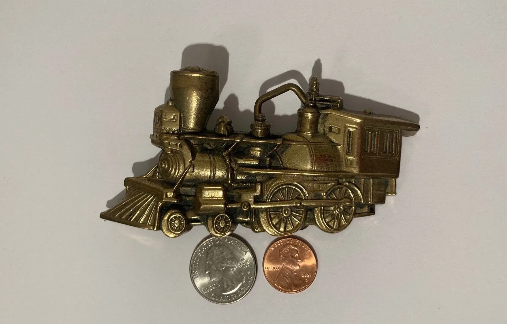 Vintage 1978 Metal Brass Belt Buckle, Train, Steam Engine, Heavy Duty, Quality, Fashion, Belts, Shelf Display, Free Shipping