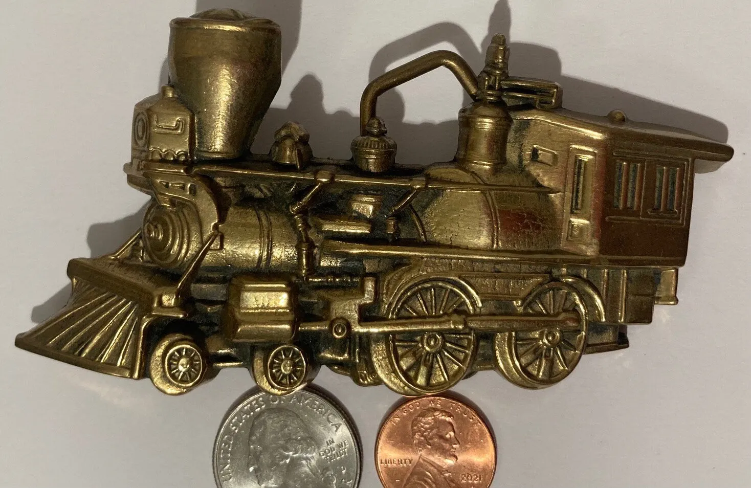 Vintage 1978 Metal Brass Belt Buckle, Train, Steam Engine, Heavy Duty, Quality, Fashion, Belts, Shelf Display, Free Shipping