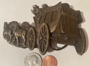 Vintage 1979 Metal Belt Buckle, Stagecoach, Buggy, Horses, Nice Design, Very Thick Metal, 4 1/2" x 3", Heavy Duty, Quality, Thick Metal