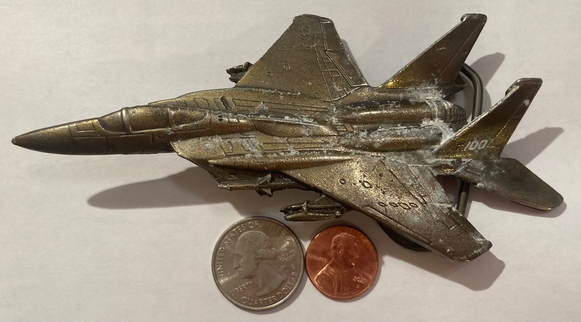 Vintage 1980 Metal Belt Buckle, Airplane, Jet, Bird, Catapult, Aircraft Carrier, 3D Look, Heavy Duty, Quality, Made in USA, Thick Metal