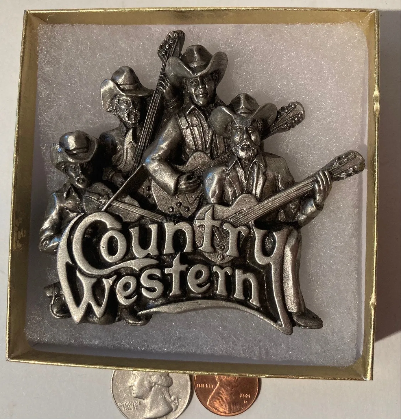 Vintage 1981 Metal Belt Buckle, Country Western, Really Heavy, 3 1/2" x 3", Heavy Duty, Quality, Thick Metal, Made in USA, For Belts