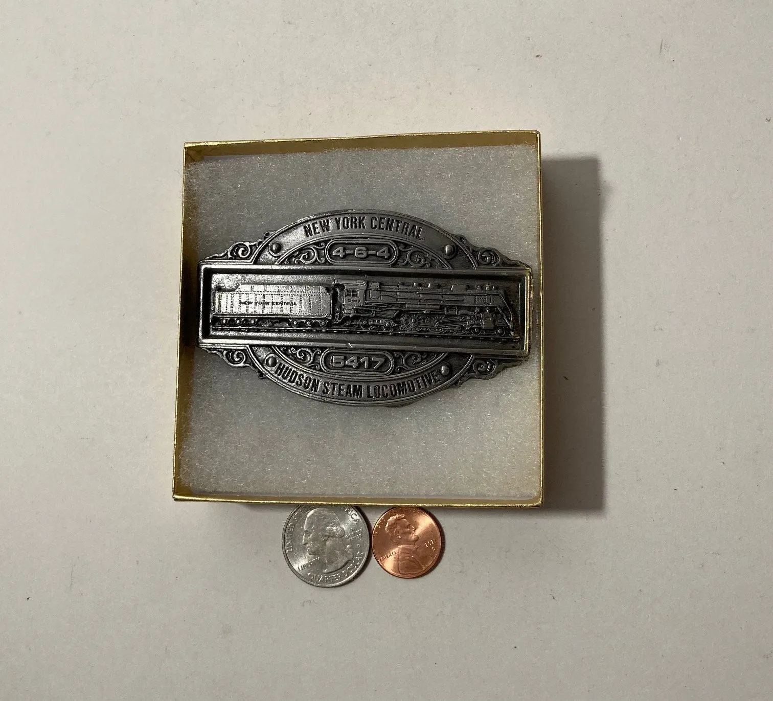 Vintage 1985 Metal Belt Buckle, New York Central, Hudson Steam Locomotive, Nice Western Design, 3 1/2" x 2", Heavy Duty, Quality