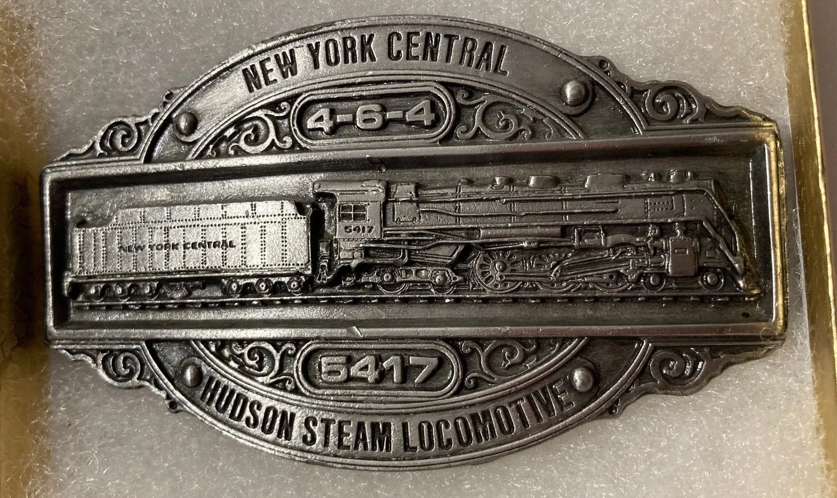 Vintage 1985 Metal Belt Buckle, New York Central, Hudson Steam Locomotive, Nice Western Design, 3 1/2" x 2", Heavy Duty, Quality