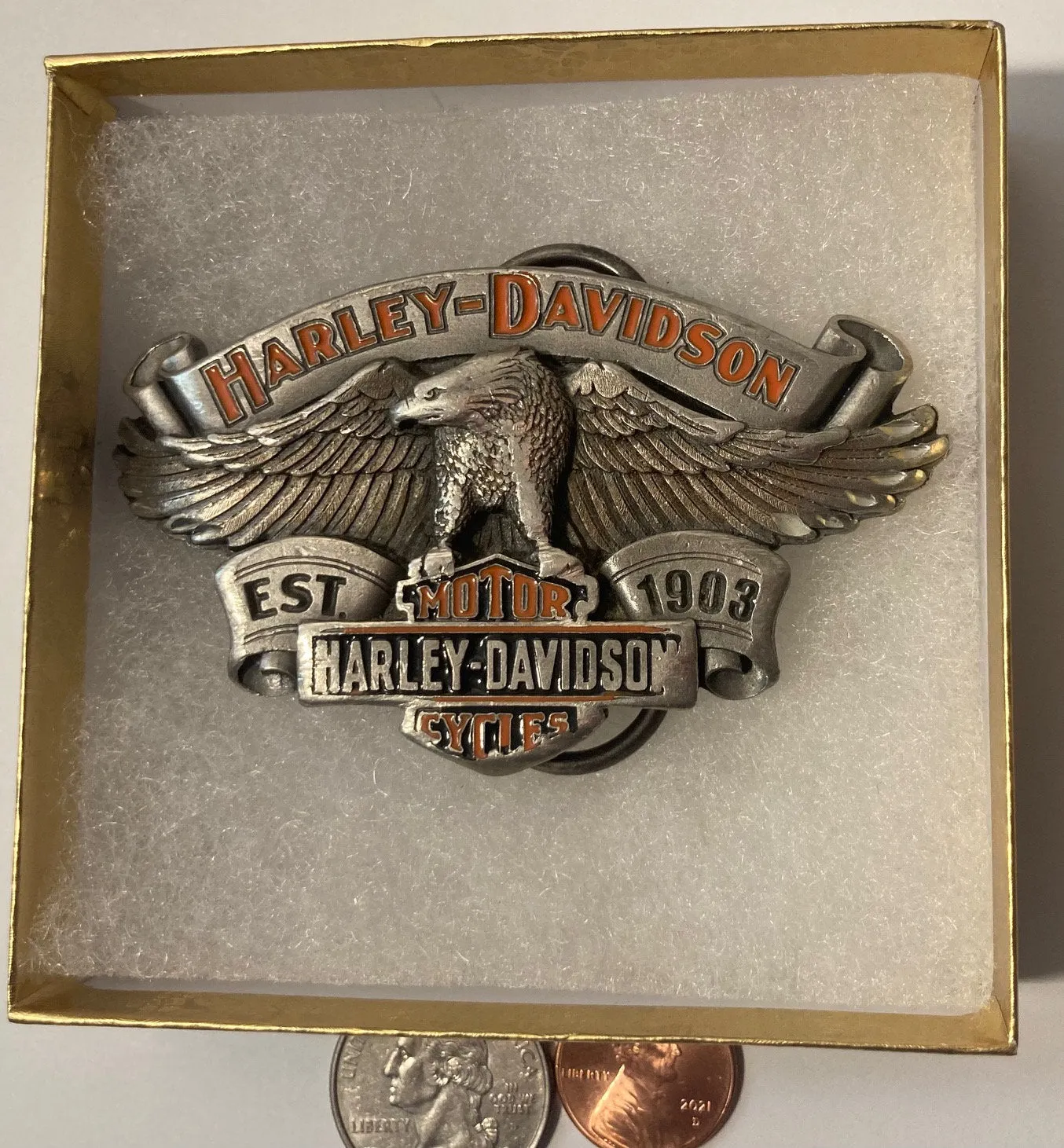 Vintage 2004 Metal Belt Buckle, Harley Davidson, Motorcycle, Biker, Road Bike, Cruiser, Eagle, Nice Design, 3 1/4" x 2", Heavy Duty, Quality