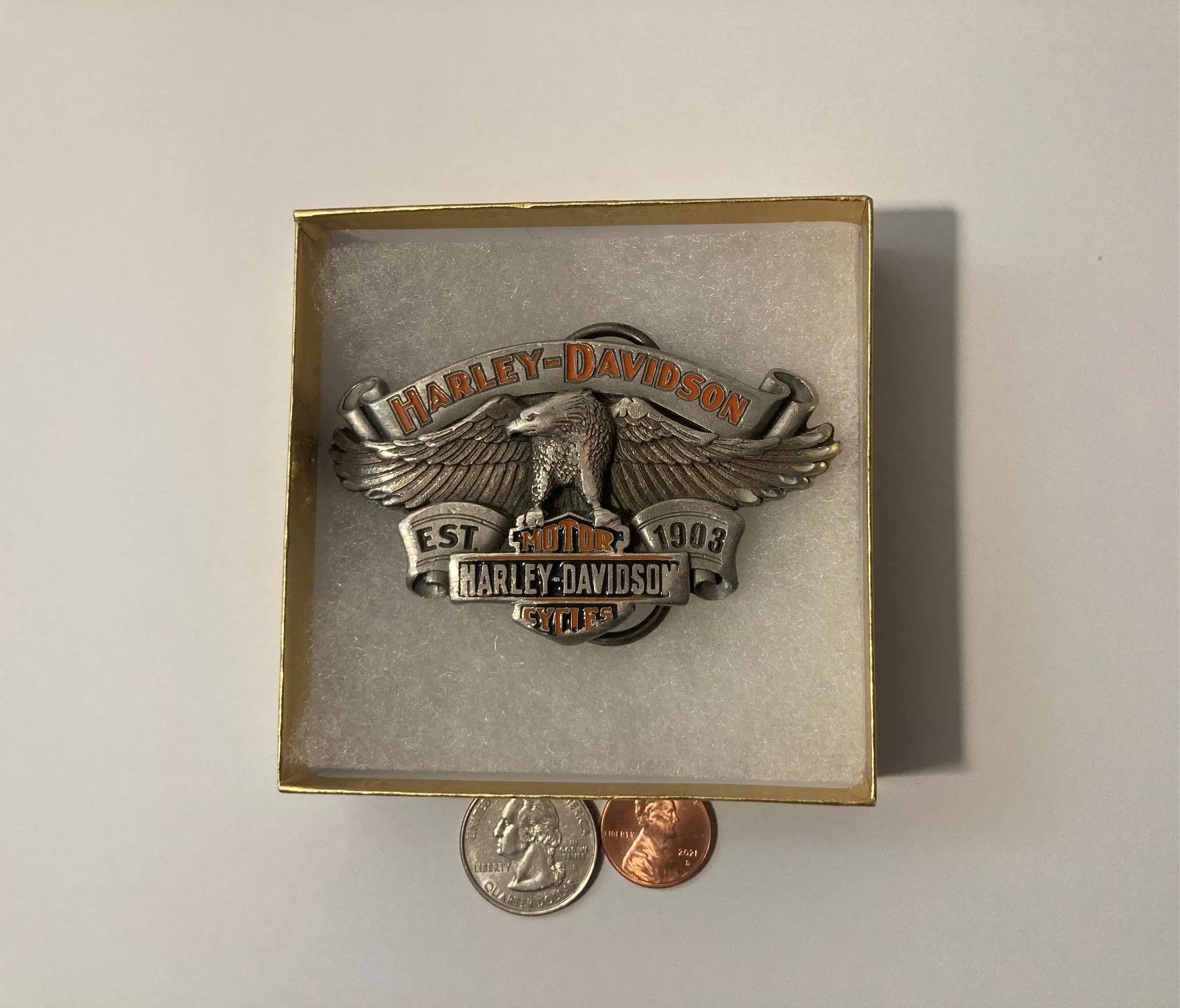 Vintage 2004 Metal Belt Buckle, Harley Davidson, Motorcycle, Biker, Road Bike, Cruiser, Eagle, Nice Design, 3 1/4" x 2", Heavy Duty, Quality