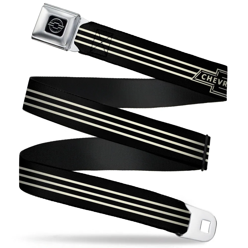 Vintage Chevrolet Bowtie 3-Stripe Seatbelt Belt Black & Ivory Webbing