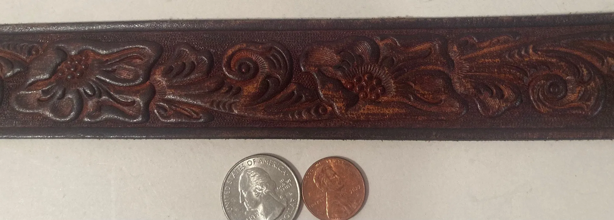 Vintage Leather Belt, Hand Tooled, Chambers, Belts, Quality, Made in USA, Size 33 to 38, Country and Western, Western Wear