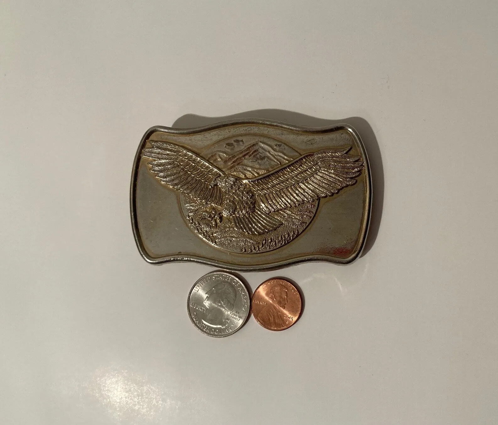 Vintage Metal Belt Buckle, American Bald Eagle, Mountains, Country & Western, Nice Design, Heavy Duty, Quality, Made in USA, Fashion, Belts