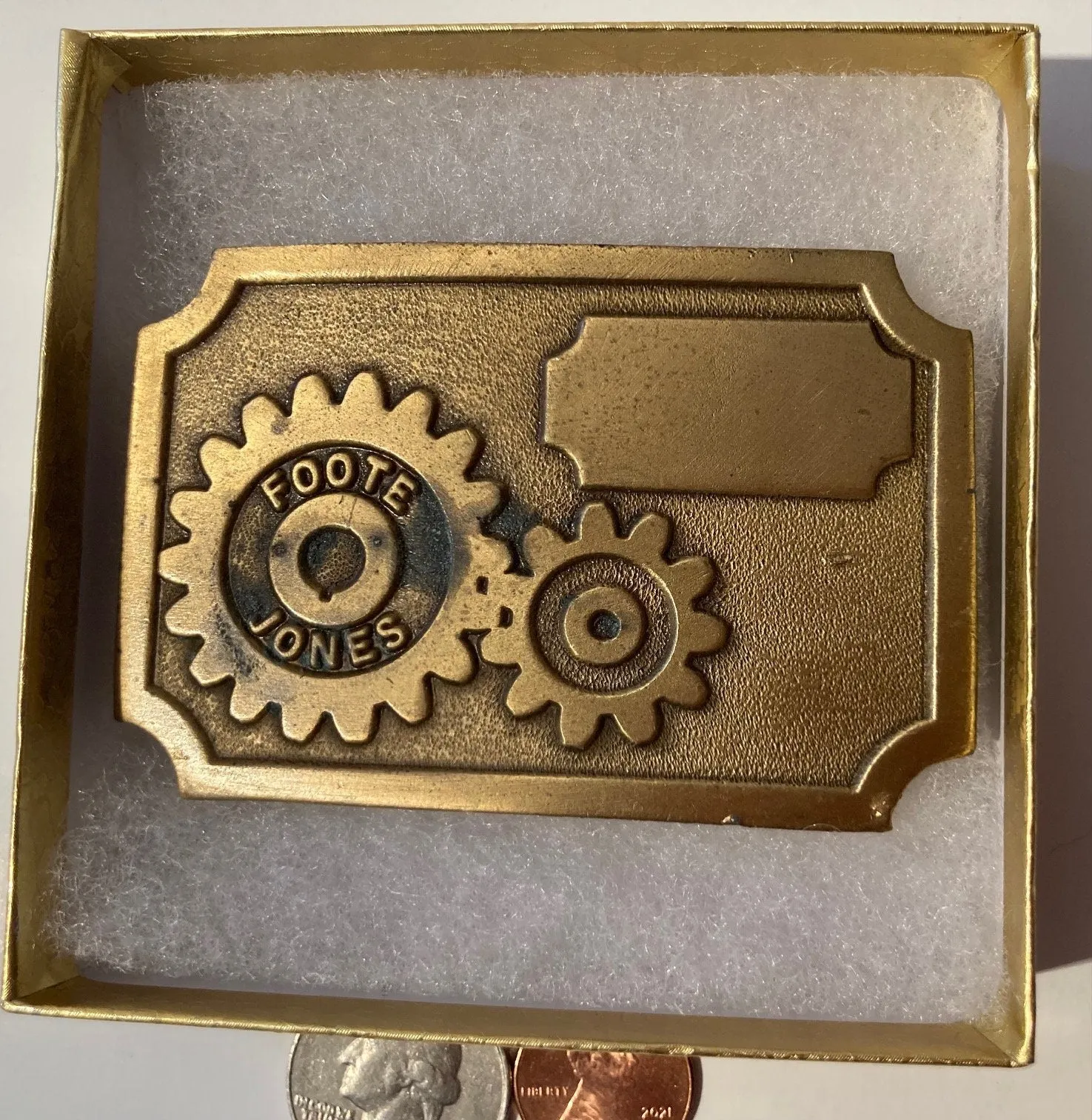 Vintage Metal Belt Buckle, Brass, Foote-Jones, Rock Crushers, Paper Machines, Mining, Forestry, Heavy Duty, Quality, Thick Metal