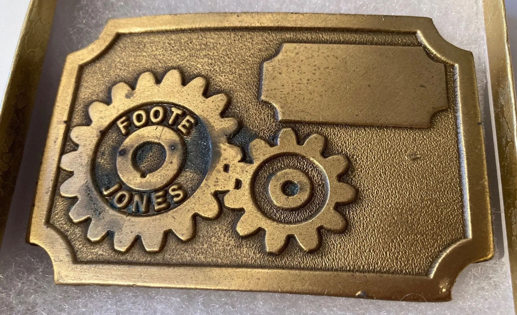 Vintage Metal Belt Buckle, Brass, Foote-Jones, Rock Crushers, Paper Machines, Mining, Forestry, Heavy Duty, Quality, Thick Metal