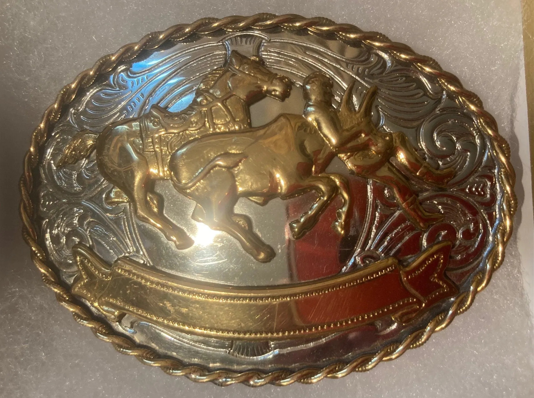 Vintage Metal Belt Buckle, German Silver, Steer Wresting, Cow Wrestling, Rodeo, Nice Western Style Design, 3 1/4" x 2 1/4", Heavy Duty