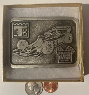 Vintage Metal Belt Buckle, Indy Racing, Thermo King, 24 Hour Pit Stop, Race Car, Nice Western Style Design, 3 1/2" x 2 1/2", Heavy Duty