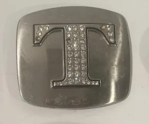 Vintage Metal Belt Buckle, Initial T Rhinestones, Nice Design, Standard Size, Heavy Duty, Quality, Thick Metal, For Belts, Fashion,