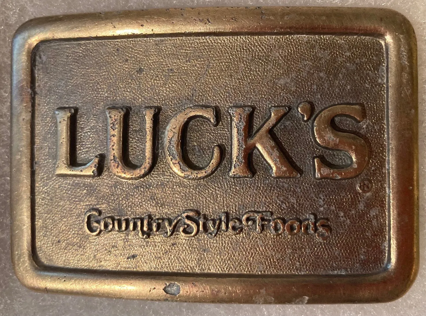 Vintage Metal Belt Buckle, Luck's, Country Style Foods, Groceries, Food, 3" x 2", Heavy Duty, Quality, Thick Metal, Made in USA