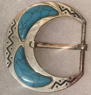 Vintage Metal Belt Buckle, Nice Good Turquoise Design, Nice Western Style Design, 2" x 2 1/24, Heavy Duty, Quality, Thick Metal, Made in USA