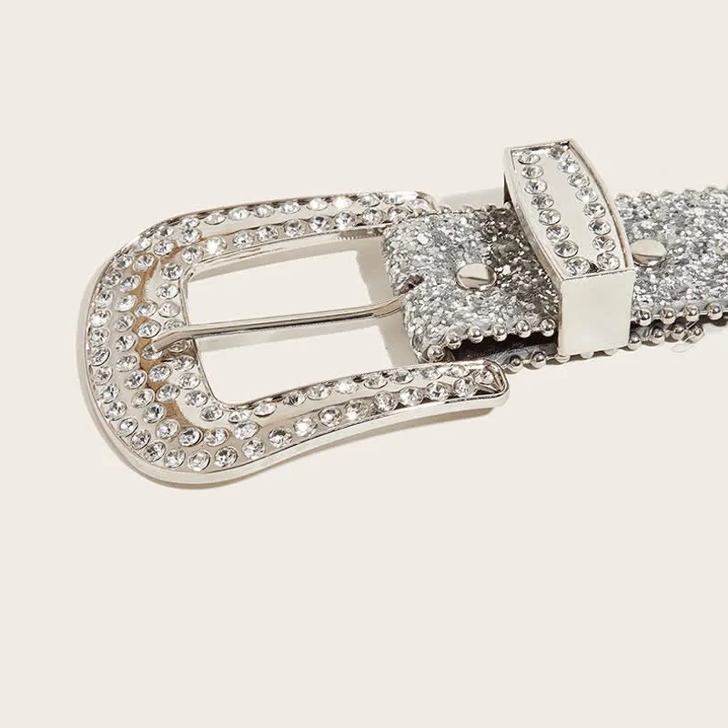 Women's Shinny Artificial Rhinestone Y2k Leather Belt